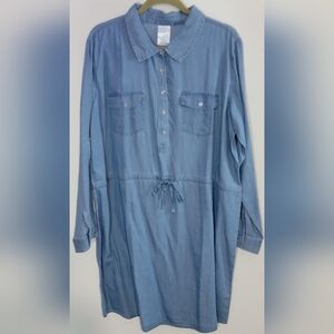 Serra Light Blue Chambray Denim Shirt Dress with Button Front Size XL